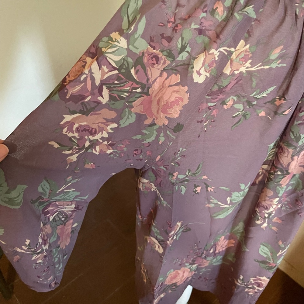 Chaps Ralph Lauren floral Blouse purple green cream sz 1X V Neck quarter sleeve - Picture 10 of 16